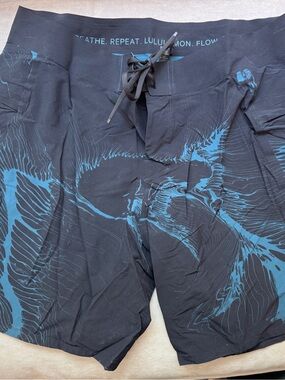 lululemon athletica Men’s Black Swim Board Shorts with Blue Graphic